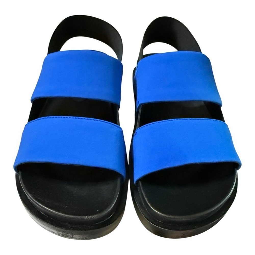 AEROSOLES Blue and Black Two-Strap Slide Sandals